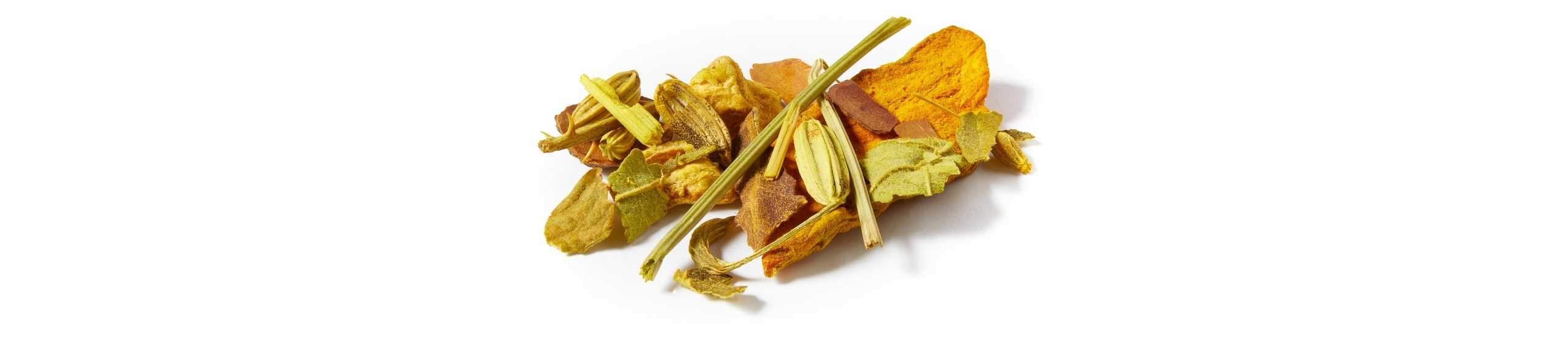 A collection of Autumnal tea leaves from the Tumeric Spice loose leaf