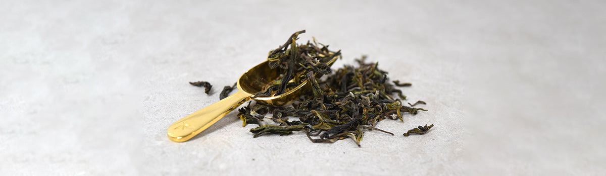 A collection of Darjeeling Snowview First Flush tea leaves