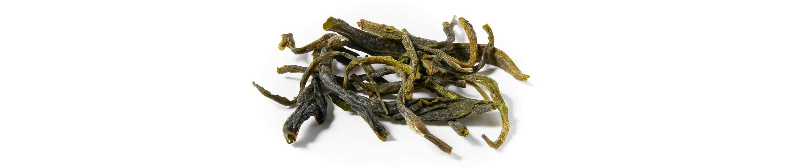 A collection of Mao Feng green tea leaves