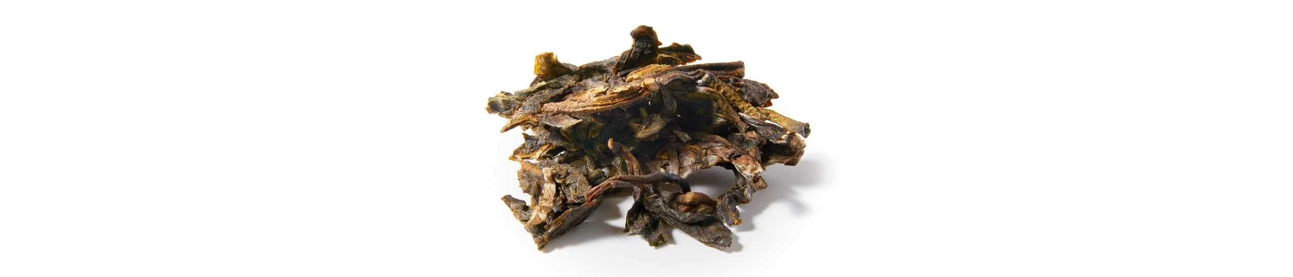 A torn chunk of Cooked Pu Erh tea