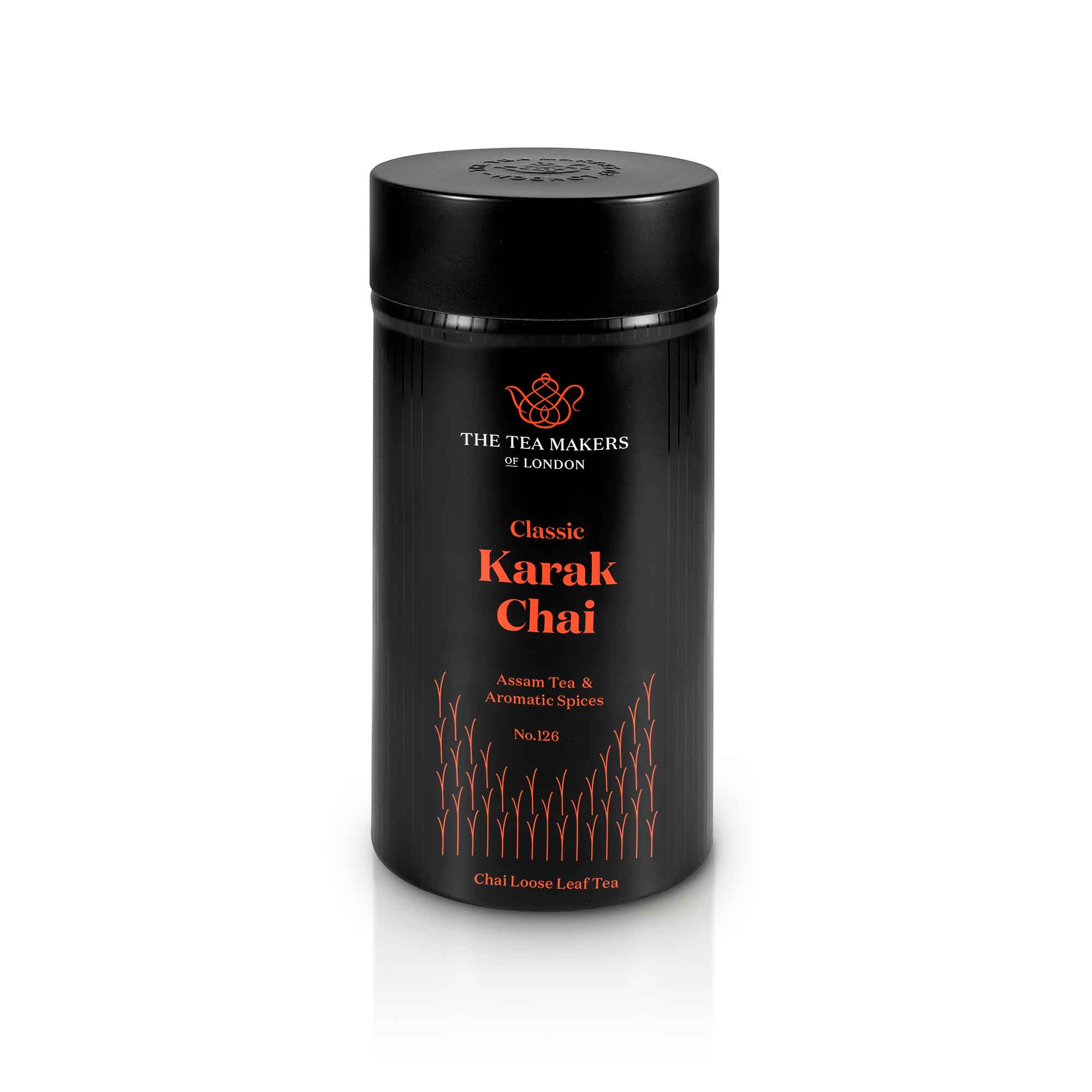 Metal Caddy of Classic Karak Chai loose leaf tea