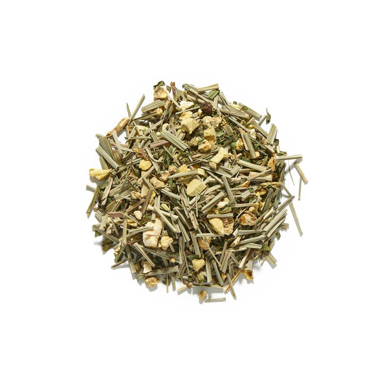 Lemongrass & Ginger Loose Leaf tea arranged in a circle