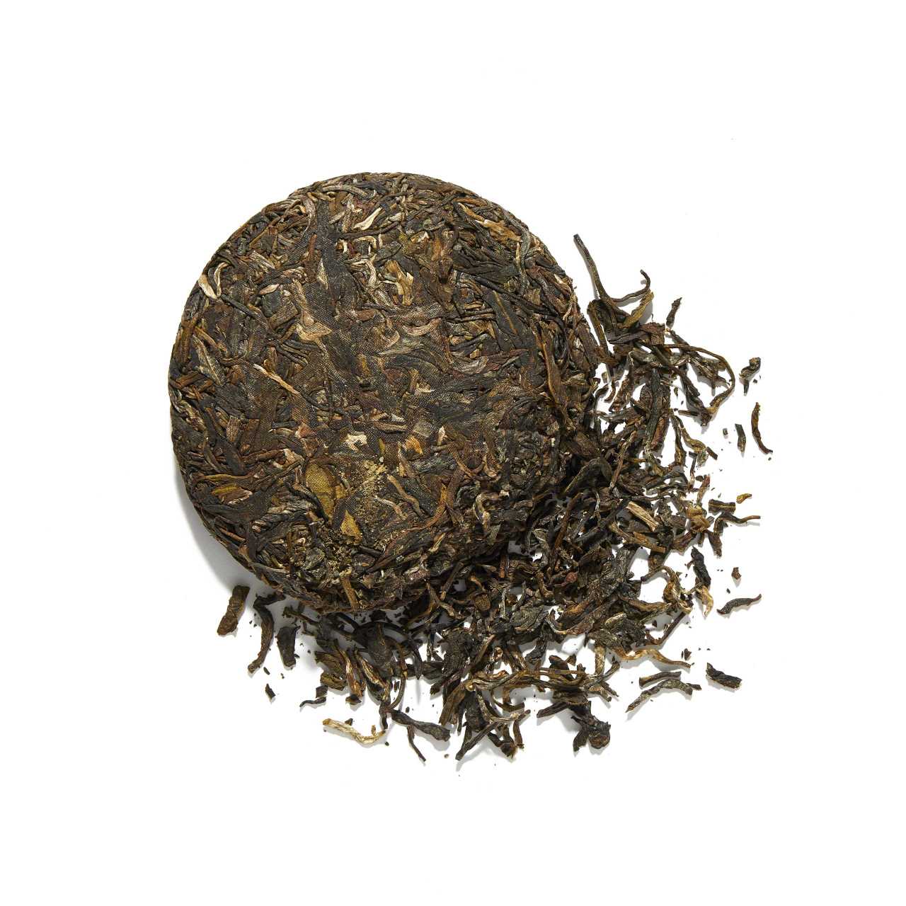 Raw Pu-Erh Cake  Loose Leaf Tea arranged in a circle